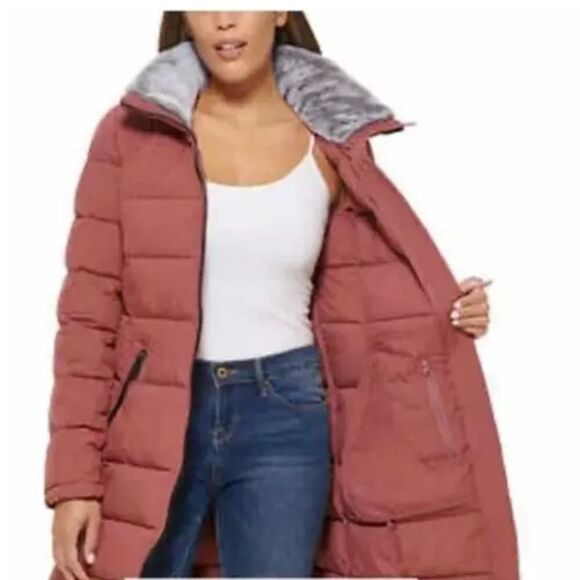NWOT Andrew Marc Plus Size Long Puffer Coat Hooded Winter Rosè XXL - Picture 1 of 12